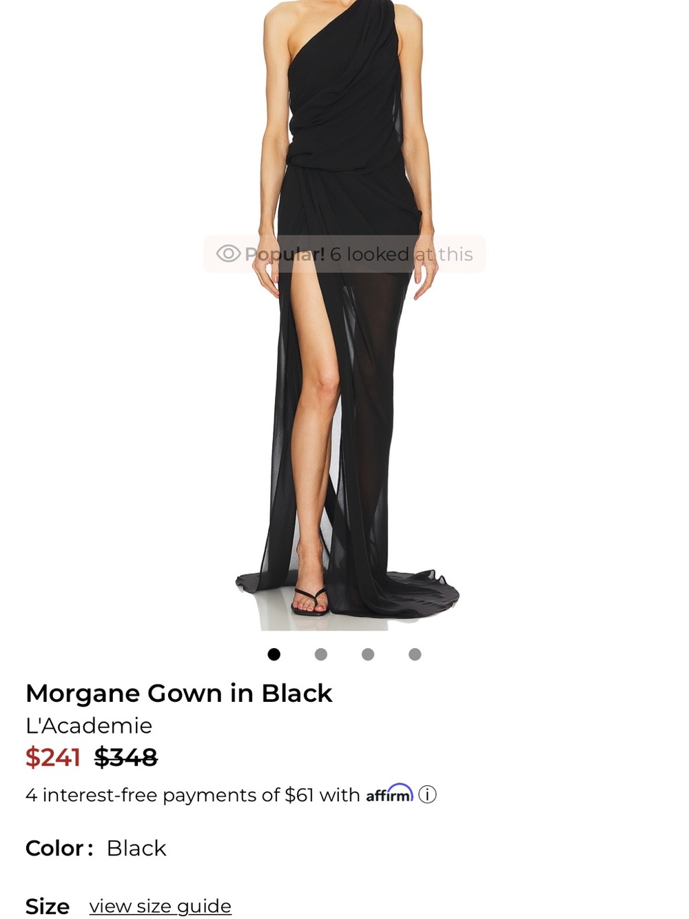 L'Academie Morgane One-Shoulder Black Sheer Slit Gown